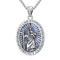 TOUPOP Sterling Silver & Stone Men's Dragon Cross St Christopher Necklace-style_name:St Christopher