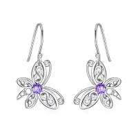 TOUPOP Sterling Silver Crystal Earrings Leverback Dangle Gift For Women-style_name:Butterfly Earring
