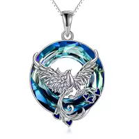 TOUPOP Sterling Silver & Stone Penguin/Turtle/Phoenix/Fox Necklace-style_name:B01-Phoenix-Blue Crystal