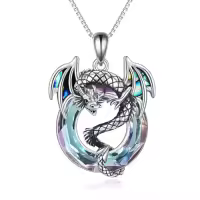 TOUPOP Sterling Silver Crystal Dragon Necklace For Women Jewelry Gifts-style_name:Style 1-Purple