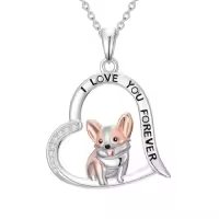 TOUPOP Sterling Silver & Stone Dachshund Corgi Dog Lover Necklace Gift-style_name:Corgi