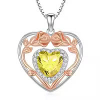 TOUPOP 925 Sterling Silver 12 Birthstone Heart Rose Pendant Necklace-color_name:11-Nov-Citrine