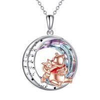 wholesale TOUPOP Bear Necklace Sterling Silver Moon Jewelry With I Love You To The Moon And Back Bear Gifts -style_name:Bear with Pig-Purple Circle Crystal-1