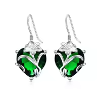 TOUPOP Sterling Silver Crystal Birth Flower Earrings 12 Month Floral Jewelry Gifts-color_name:05-May-Lily-Heart Crystal