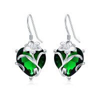 wholesale TOUPOP Birth Flower Earrings 925 Sterling Silver 12 Month Floral Earrings Birthstone Crystal Jewelry Birthday Christmas Gifts For Women -color_name:05-May-Lily-Heart Crystal