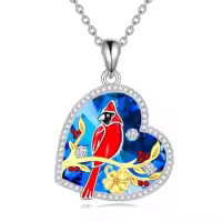 TOUPOP Sterling Silver Crystal Red Cardinal Memorial Tree Pendant Jewelry-style_name:Style 4-Blue Heart Crystal