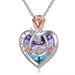 I Love You Daughter Necklace with Purple Heart Crystal-Rose flower