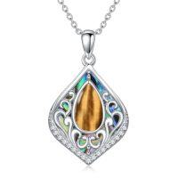 wholesale Filigree Gemstone Necklace 925 Sterling Silver Teardrop Bohemian Necklace Abalone Shell Filigree Jewelry Birthday Christmas Gifts For Women -color_name:Tiger Eye Stone