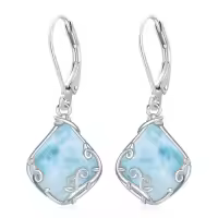 TOUPOP Sterling Silver Gemstone Filigree Teardrop Leverback Earrings-color_name:A-Larimar