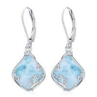 wholesale Filigree Teardrop Earrings 925 Sterling Silver Gemstone Leverback Earrings Jewelry Birthday Christmas Gifts For Women -color_name:A-Larimar