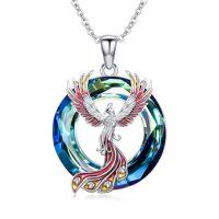 wholesale Phoenix Necklace S925 Sterling Silver Crystal Phoenix Pendant Necklace Jewelry Gifts For Women Her Mom -color_name:Blue
