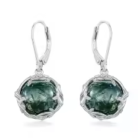 TOUPOP Sterling Silver Round Gemstone Filigree Bohemian Dangle Drop Earrings-color_name:Moss Agate