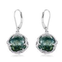 wholesale Round Gemstone Earrings 925 Sterling Silver Filigree Bohemian Dangle Drop Earrings Fine Jewelry Birthday Christmas Gifts For Women -color_name:Moss Agate