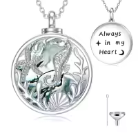 TOUPOP Sterling Silver Abalone Shell Urn Necklace For Ashes Memorial Jewelry-style_name:16-Seahorse and Starfish