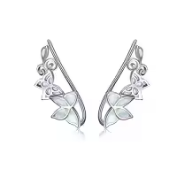 TOUPOP Sterling Silver Created Opal Ear Climbers Crawler Earrings-style_name:2-Butterfly white opal