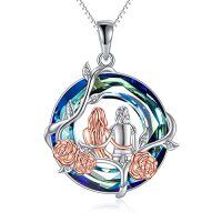 wholesale TOUPOP Sister Christmas Gifts From Sister Rose Flower Sisters Necklace Sterling Silver Crystal Jewelry Birthday Gifts For Women Best Friend Friendship -color_name:A-2 Sister-Blue Crystal