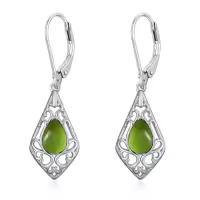 TOUPOP Sterling Silver Gemstone Teardrop Dangle Drop Earrings-color_name:Peridot