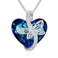 wholesale TOUPOP Dragonfly Gifts For Women S925 Sterling Silver Brighton Dragonfly Necklace With Crystal Birthday Mothers Day Jewlery Gifts For Dragonfly Lovers Women Mom -color_name:D-Dragonfly necklace-Blue Heart Crystal