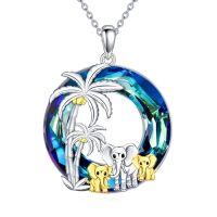 wholesale TOUPOP Elephant Necklace Gifts 925 Sterling Silver Crystal Elephant Family Pendant Necklace Birthday Christmas Gifts For Women -style_name:Three Elephants-Palm Trees