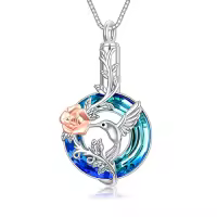 TOUPOP Sterling Silver Crystal Hummingbird Urn Necklace For Ashes-style_name:B-Blue Circle