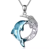 TOUPOP Sterling Silver Dolphin Pendant Necklace with Crystal Jewelry Christmas Valentine Mothers Day Birthday Gifts for Women Mom Girls Her-style_name:dolphin with