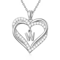 TOUPOP Sterling Silver Heart W Initial Letter Pendant Necklace for Women Jewelry Christmas Valentine Mothers Day Birthday Gifts for Women Her Wife Girlfriend Mom-style_name:Heart Initial W
