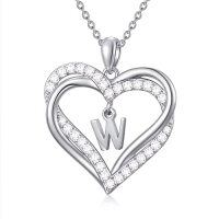 wholesale TOUPOP Heart Initial Necklace 925 Sterling Silver Initial A-z Letter Pendant Necklace Double Heart Jewelry Anniversary Birthday Christmas Gifts For Women Her Wife Girlfriend -style_name:Heart Initial W