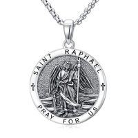 wholesale Saint Necklace For Men 925 Sterling Silver St Michael/st Christopher/st Benedict Necklace Medals Amulet Protection Pendant Religious Christian Catholic Jewelry Christmas Gifts For Men -style_name:8-Saint Raphael Necklace