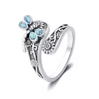 TOUPOP Sterling Silver Adjustable Thumb Spoon Rings Boho Antique Jewelry-style_name:4-Dragonfly