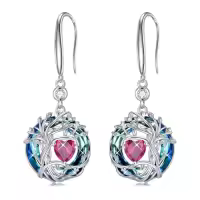 TOUPOP Sterling Silver Austrian Crystal Tree Of Life Birthstone Dangle Earrings-color_name:07-Jul-Ruby