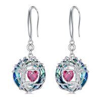 wholesale TOUPOP Tree Of Life Birthstone Earrings For Women 925 Sterling Silver Family Tree Dangle Earrings Austrian Crystal Jewelry Birthday Christmas Gifts For Her Girlfriend Wife Mom -color_name:07-Jul-Ruby