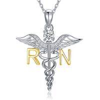 wholesale TOUPOP Nurse Gifts For Women 925 Sterling Silver Caduceus Angel Wing Rn Necklaces Jewelry Gifts For Nurses Doctors Medical Students Nurses Week Appreciation Graduation Christmas Gift -style_name:Gold RN Necklace