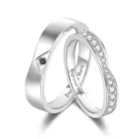 TOUPOP 10k 14k 18k Gold Moissanite Couples Wedding Band Sets Engraved-style_name:D Wedding Ring Set