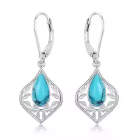 TOUPOP Sterling Silver Gemstone Filigree Teardrop Leverback Earrings-color_name:C-Turquoise