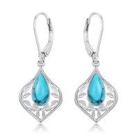wholesale Filigree Teardrop Earrings 925 Sterling Silver Gemstone Leverback Earrings Jewelry Birthday Christmas Gifts For Women -color_name:C-Turquoise