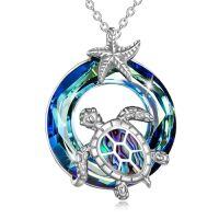 wholesale Turtle Gifts S925 Sterling Silver Crystal Sea Turtle Necklace Christmas Gifts For Women, 18+2 Inch -color_name:07-Blue - Abalone