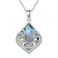 TOUPOP Sterling Silver Abalone Shell Teardrop Filigree Necklace Gift-color_name:Labradorite