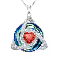 TOUPOP Sterling Silver & Crystal Celtic Trinity Knot Birthstone Necklace-color_name:07-July-Ruby