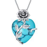 wholesale TOUPOP Christmas Gifts For Women Birthstone Necklace 925 Sterling Silver Rose Flower Heart Pendant Necklace Fine Jewelry Anniversary Birthday Gifts For Women Her Wife Girlfriend Mom -color_name:15-Dec - Created Turquoise