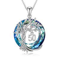 wholesale TOUPOP Birthday Gifts For Women 925 Sterling Silver Tree Of Life Year Old Necklace Circle Crystal Jewelry Christmas Gifts For Her Wife Mom Mother Grandma Grandmother -style_name:50th-Blue Crystal