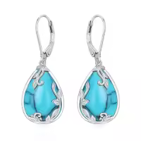 TOUPOP Sterling Silver Filigree Gemstone Teardrop Dangle Earrings-color_name:Turquoise