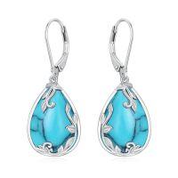 wholesale Filigree Gemstone Earrings 925 Sterling Silver Teardrop Dangle Drop Earrings Fine Jewelry Birthday Christmas Gifts For Women -color_name:Turquoise