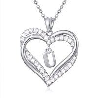 wholesale TOUPOP Heart Initial Necklace 925 Sterling Silver Initial A-z Letter Pendant Necklace Double Heart Jewelry Anniversary Birthday Christmas Gifts For Women Her Wife Girlfriend -style_name:Heart Initial U