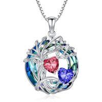 wholesale TOUPOP S925 Sterling Silver Family Celtic Tree Of Life Pendant Necklaces With 2 Heart Birthstone With Blue Austrian Crystal Jewelry Birthday Anniversary Christmas Gifts For Her Wife Girlfriend Mom (18k Real White Gold Filled) -color_name:07-09-Jul-Spet Birthstone