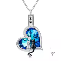 TOUPOP Sterling Silver Crystal Memorial Keepsake Hummingbird/Dragonfly/Butterfly/Cardinal Cremation Jewelry-style_name:Two Cats