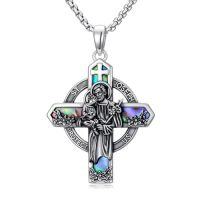 wholesale Patron Saint Necklace S925 Sterling Silver Four Way Cross Necklace St Michael/st Christopher/st Benedict/st Joseph/st Francis Pendant, Religious Protection Necklace For Men Women Birthday Father's Day Anniversary -style_name:2-St Joseph-Cross-Abalone