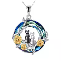 TOUPOP Sterling Silver Blue Crystal 1 2 3 Cats Rose Flower Necklace Gift-style_name:2 Cat-sunflower