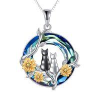 wholesale TOUPOP Cat Gifts For Cat Lovers 1 2 3 Cats Necklace 925 Sterling Silver Rose Flower Blue Crystal Jewelry Birthday Christmas Gifts For Women Her Mom -style_name:2 Cat-sunflower