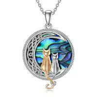 TOUPOP Sterling Silver Abalone Celtic Cat On Moon Necklace-color_name:2 Cats(Rose Gold and Silver)-Abalone Shell-02