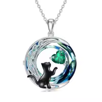 TOUPOP Sterling Silver & Birthstone Black Cat Celtic Moon Necklace-color_name:05-May-Emerald